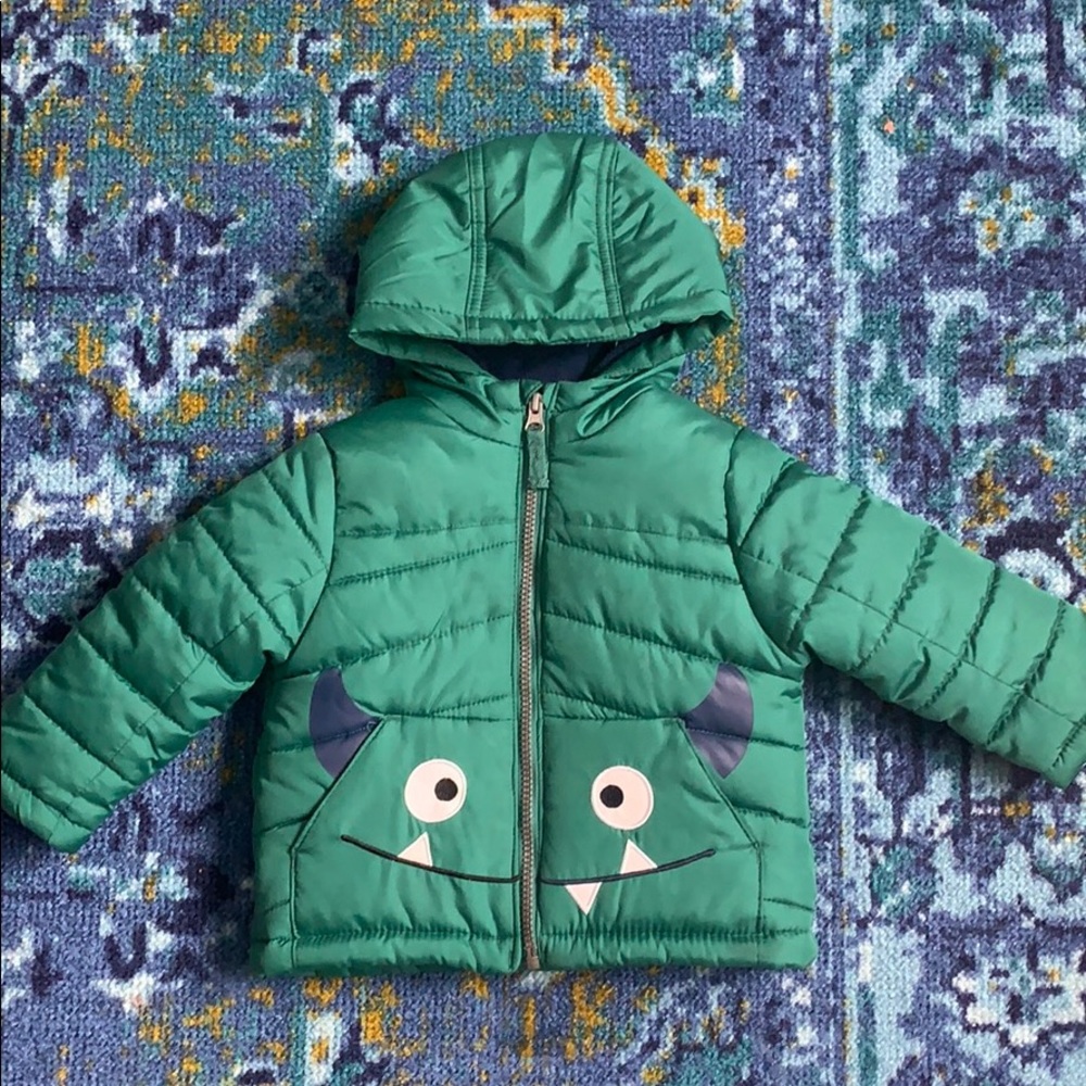 Carter’s green monster winter coat. Toddler 18m